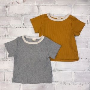 Baby 6/12m ribbed mustard & gray matching twin set tshirts